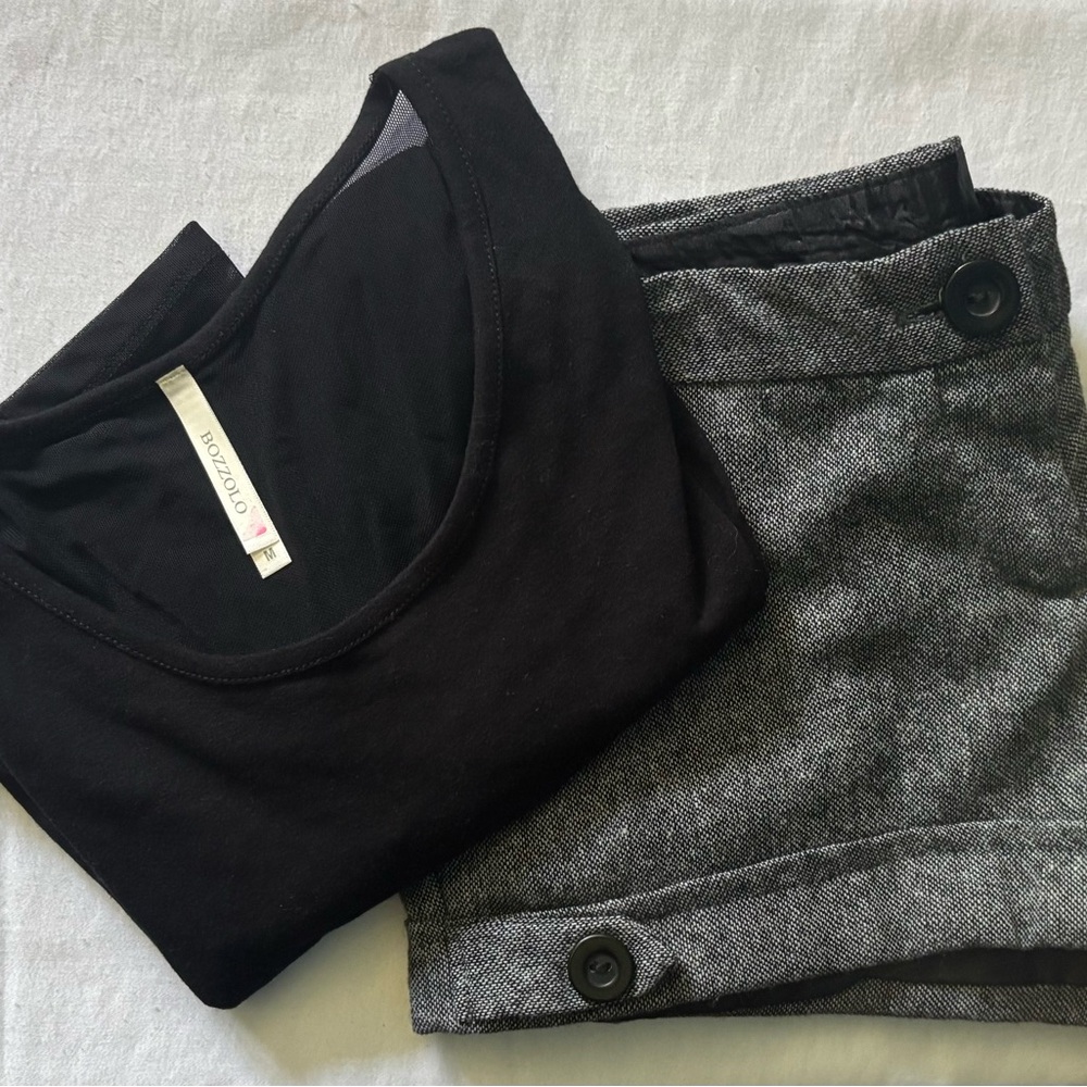 Bozzolo Black Top with Gray Tweed Shorts